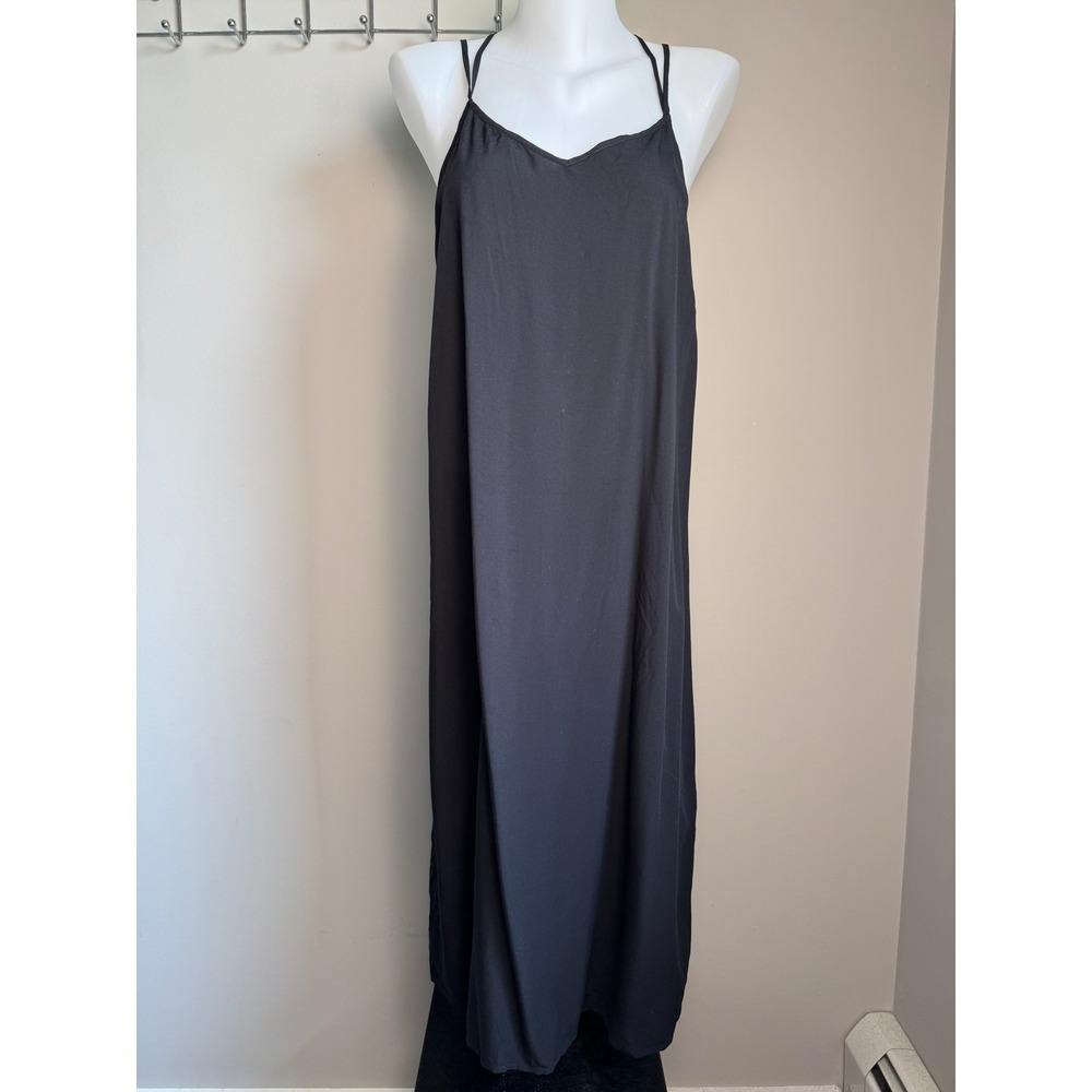 Gap Womens Black Double Strap Midi Dress L Minimalist Summer LBD Boho Chic